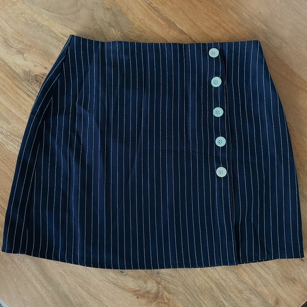 Navy White Pinstripe Mini Skirt